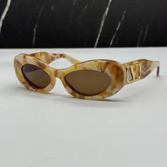 NEW VALENTINO VLS-178D HAVANA IVORY OVAL SUNGLASSES VALENTINO